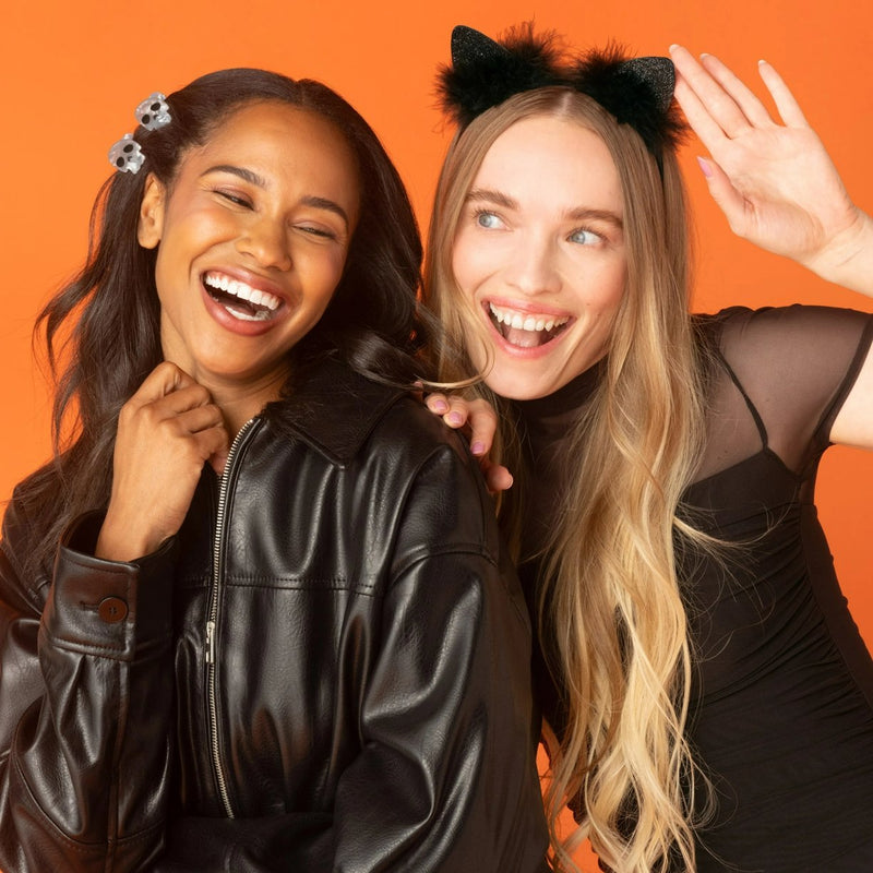 Kitsch Satin Cat Ears Headband Black Glitter