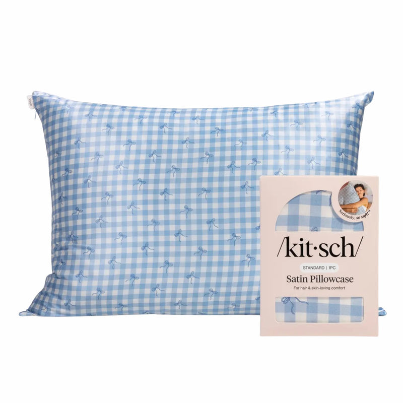 Kitsch Satin Pillowcase Standard Gingham Blue