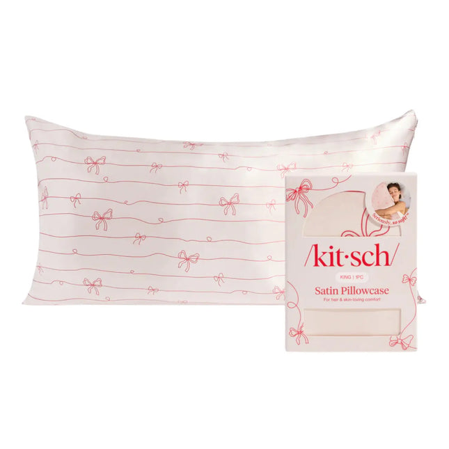 Kitsch Satin Pillowcase Striped Bows King