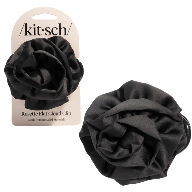 Kitsch Satin Rosette Flat Cloud Clip Black