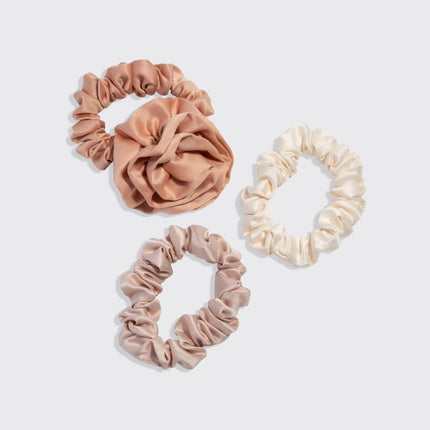Kitsch Satin Rosette Ruched Scrunchies Set Terracotta