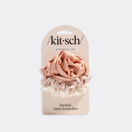 Kitsch Satin Rosette Ruched Scrunchies Set Terracotta