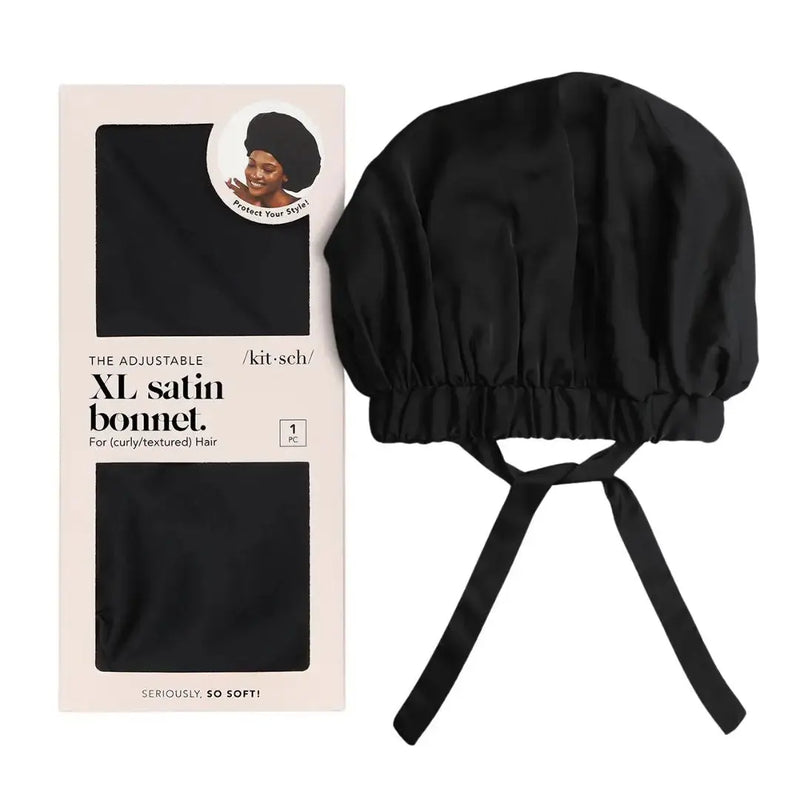 Kitsch Satin Sleep XL Adjustable Bonnet Black
