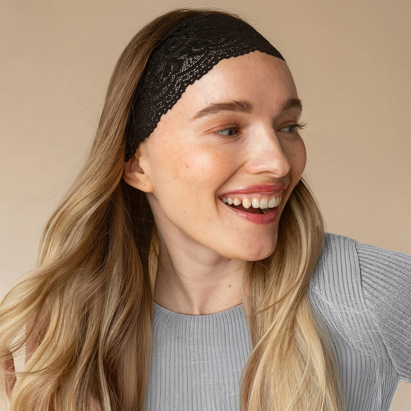 Kitsch Wide Lace Elastic Headbands 2pc Set Black
