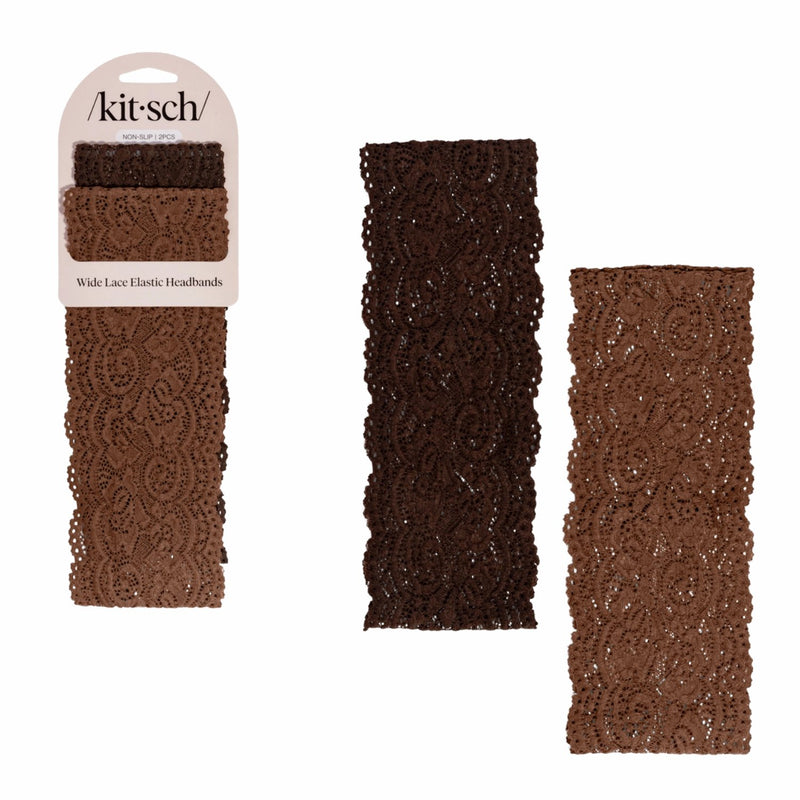 Kitsch Wide Lace Elastic Headbands Set Mocha & Chocolate