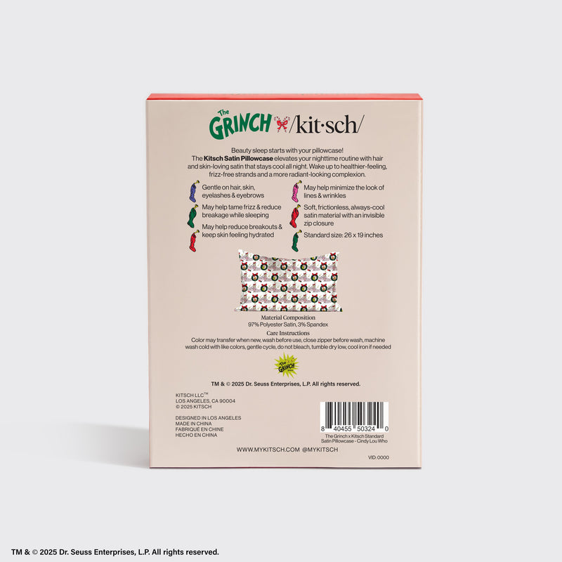 Kitsch X the Grinch Satin Pillowcase in Cindy Lou Who, satijnen kussensloop, foto 4 van 4