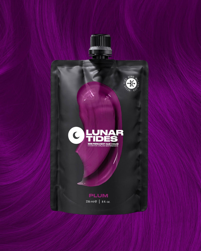 Lunar Tides Semi Permanent Hair Color Plum Purple, semi-permanente haarverf in dieppaars met roze ondertonen.