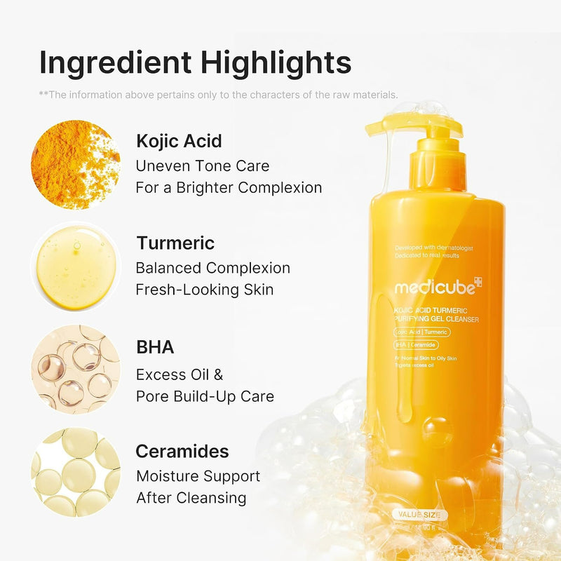 Medicube Kojic ACID Turmeric GEL TO FOAM Cleanser, gel-naar-schuim gezichts- en lichaamsreiniger