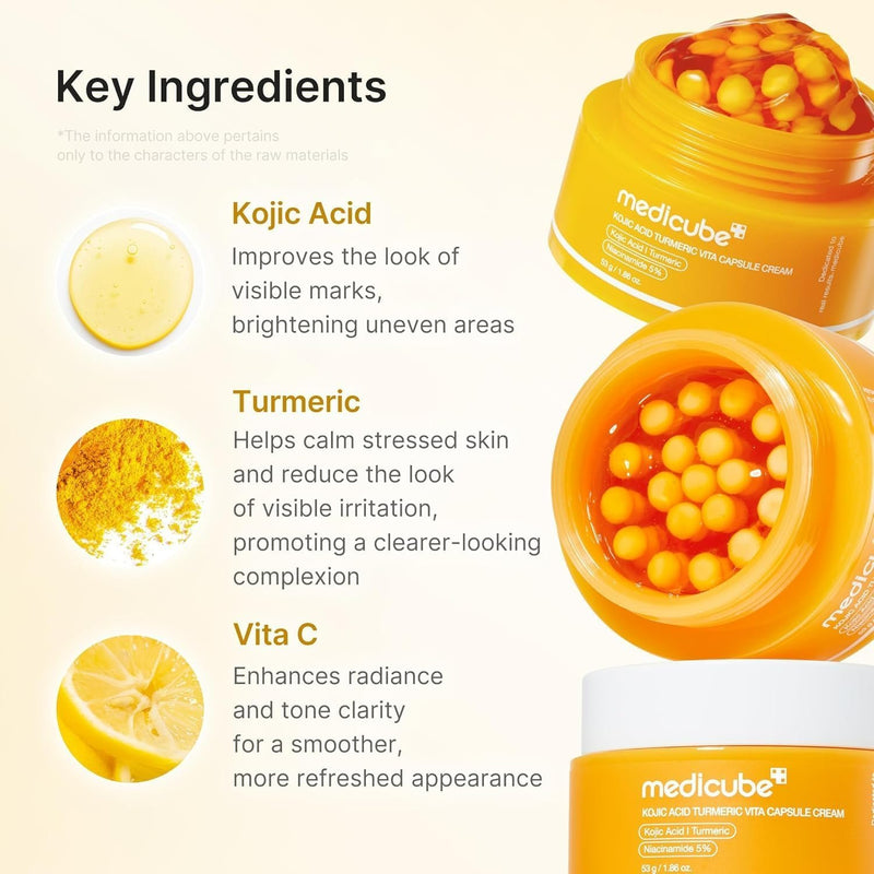 Medicube Kojic Acid Turmeric Vita Capsule Cream, gezichtscrème voor egale en stralende huid
