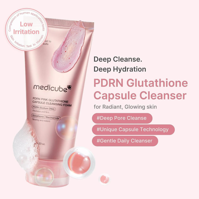 Medicube PDRN PINK Glutathione Capsule Cleansing FOAM, gezichtsreinigingsfoam voor een egale huid