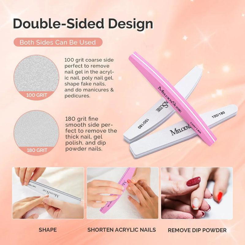 MelodySusie Nail Files and Buffers Set 100/180 Grit 9Pcs