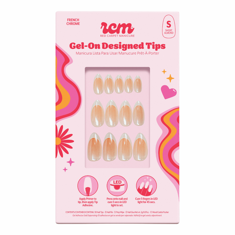 Red Carpet Manicure Gel-On Designed Tips French Chrome