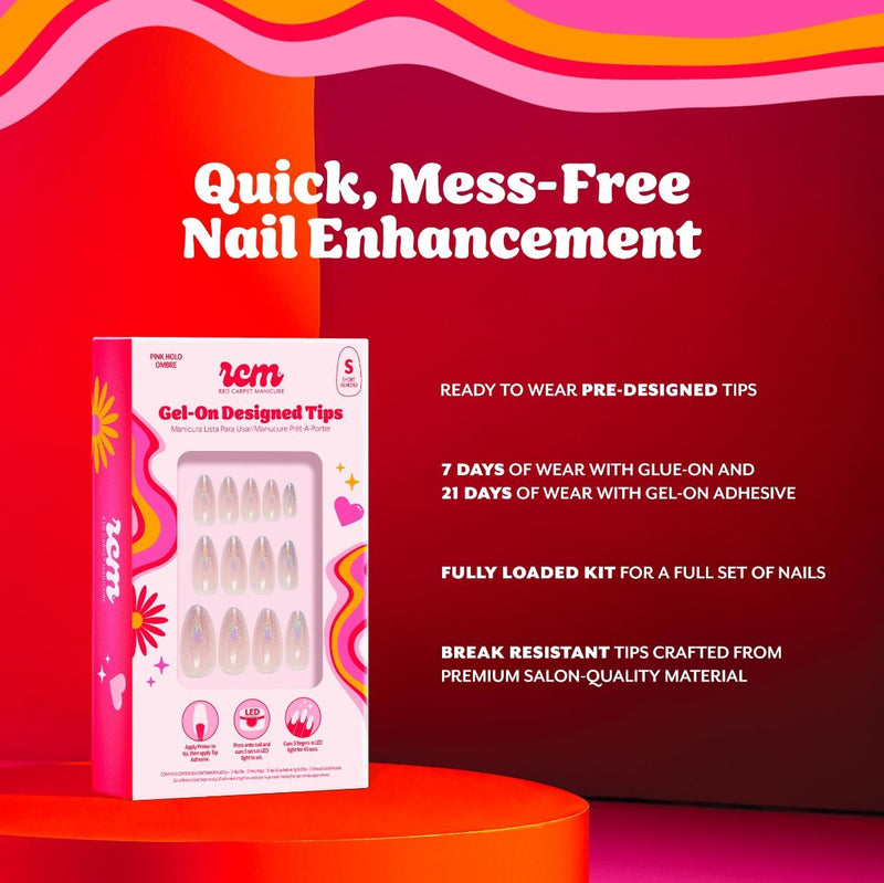 Red Carpet Manicure Gel-On Designed Tips Holographic Pink Ombre