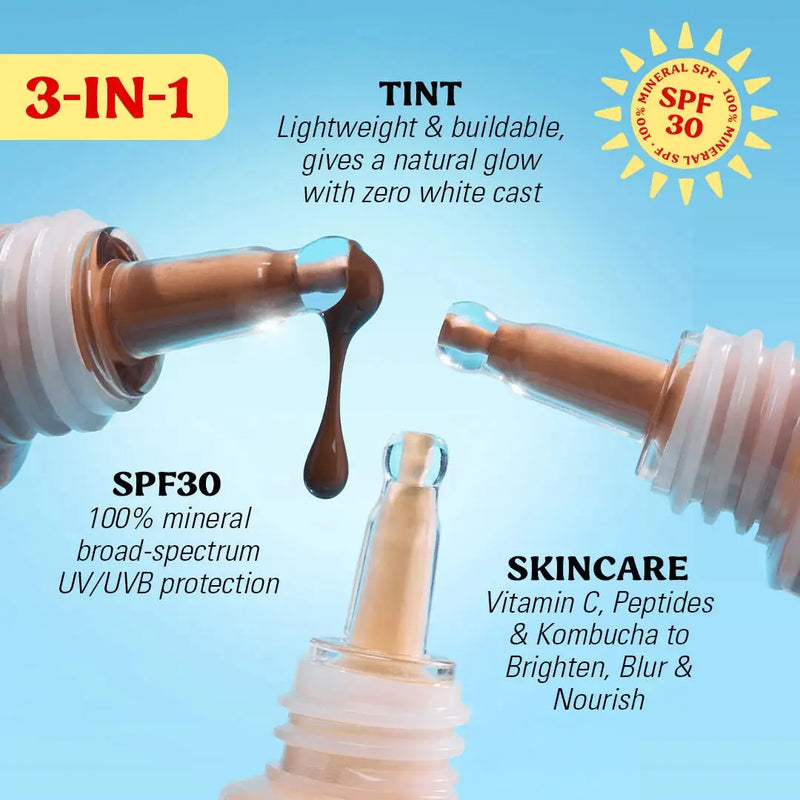 Revolution Superdewy SPF30 Skin Tint Deep Neutral, minerale foundation met SPF30, foto 3 van 6