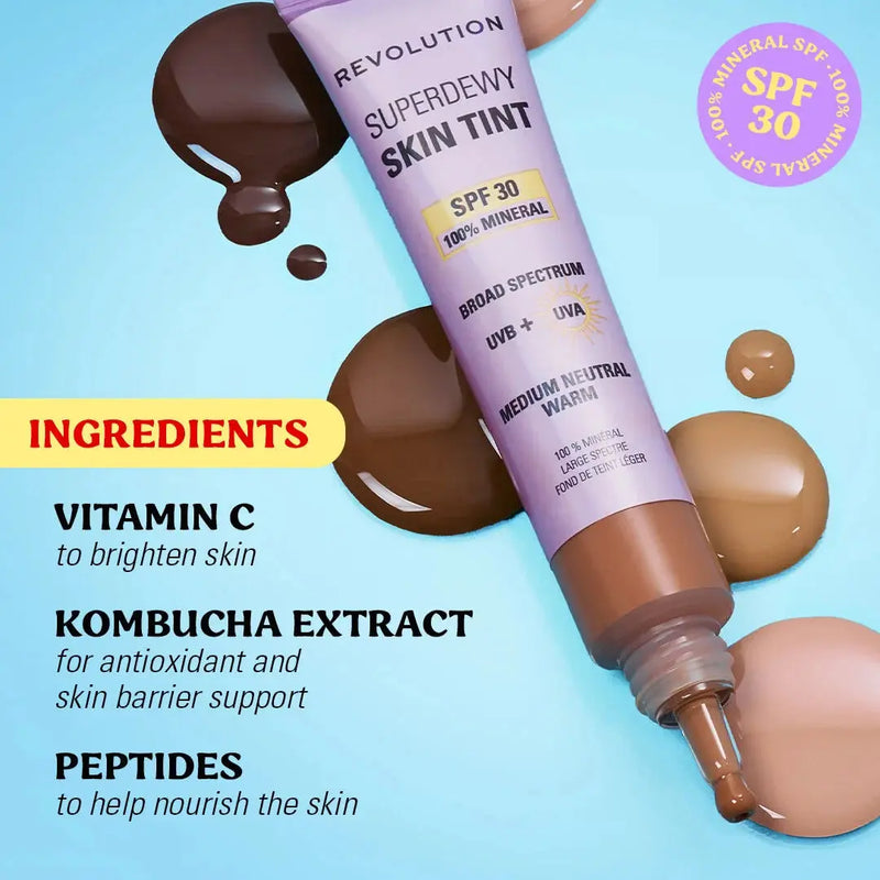 Revolution Superdewy SPF30 Skin Tint Light Cool, lichte foundation met minerale SPF30, foto 3 van 5